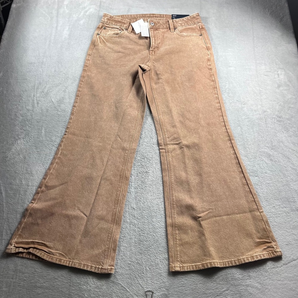 American Eagle Low Rise Flare Jeans‎ Tan Stretch Denim Size 10 Standard 30w